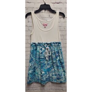 Lilly Pulitzer XS Nettie Fresh Catch Toile Tank  Dress Blue White Cruise Wear